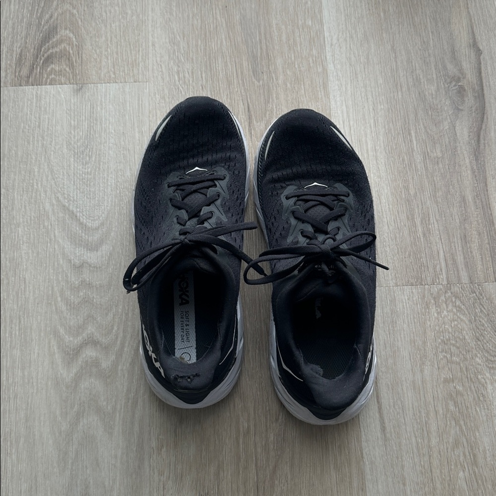 Hoka Clifton Black and White Running Shoes